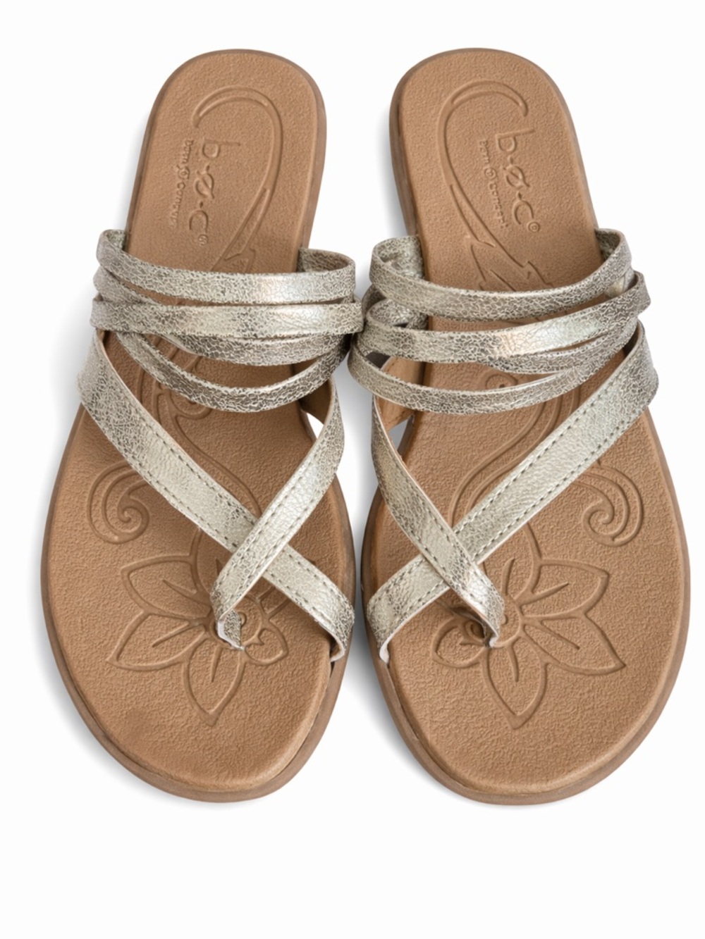 b.o.c. Metallic Gold Alisha  Strappy Slide Toe Loop Sandals NWT 8